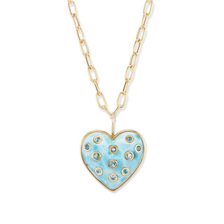 Medium Puff Heart Pendant with Larimar and Ombre Blue Sapphires