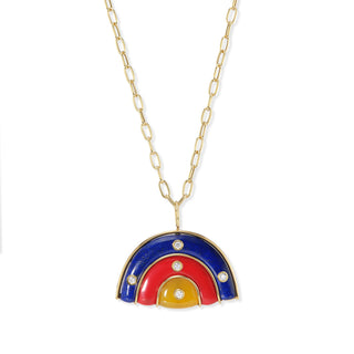 Medium Marianne Pendant with Lapis, Coral, and Yellow Chalcedony