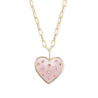 Medium Puff Heart Pendant with Pink Opal and Ombre Pink Sapphire Insets