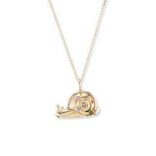 Small Gold Snail Pendant with Multi-Colored Sapphires