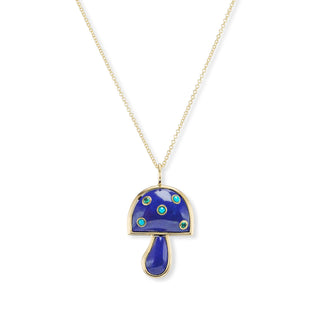 Small Magic Mushroom Pendant with Lapis and Emeralds & Turquoise
 Cabochons
