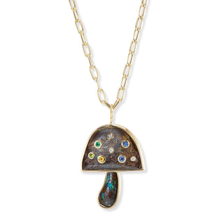 Large Magic Mushroom Pendant with Boulder Opal and Multi-Colored 
 Sapphires