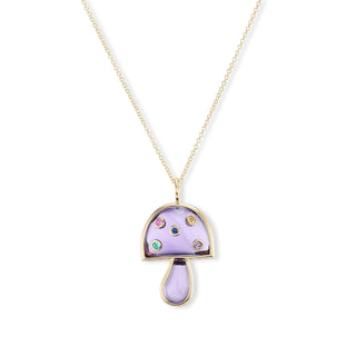Small Magic Mushroom Pendant with Amethyst and Multi-Colored Sapphires
