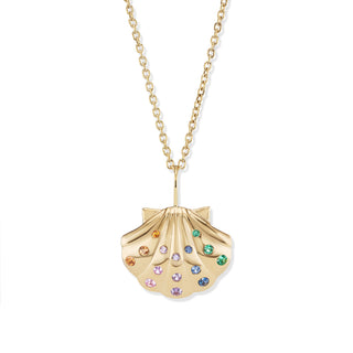 Medium Gold Shell Pendant with Multi-Colored Sapphires