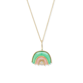 Small Marianne Pendant with Chrysoprase, Pink Opal, and Rainbow Moonstone