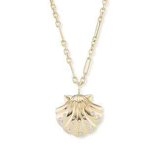 Large Gold Shell Pendant with Diamonds