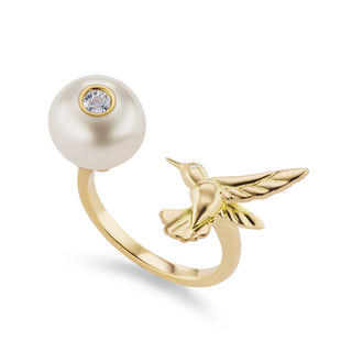 Pearl and Hummingbird Ring