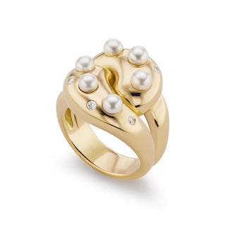 Knot Ring with Diamonds & Pearls