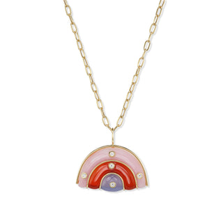 Medium Marianne Pendant with Pink Opal, Coral, and Blue Chalcedony