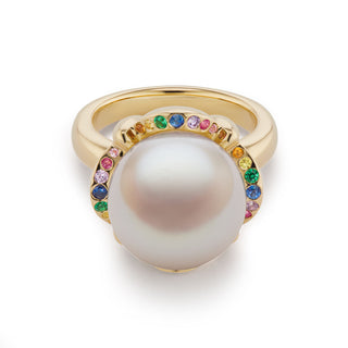 Rainbow Clamshell Pearl Ring