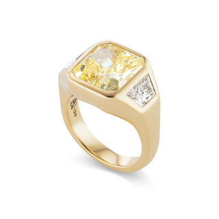One-of-a-Kind BNS Ring with North-South Radiant-Cut Yellow Diamond and White Diamond Trapezoid Sides