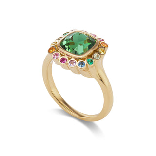 One-of-a-Kind Wildflower Ring with Mint Tourmaline and Rainbow Petals