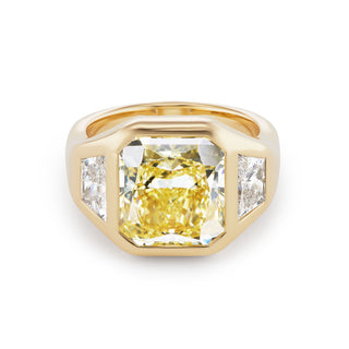 One-of-a-Kind BNS Ring with North-South Radiant-Cut Yellow Diamond and White Diamond Trapezoid Sides