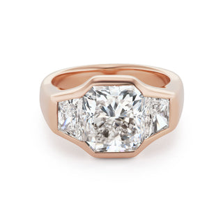 One-of-a-Kind Rose Gold BNS Ring with Radiant Cut Diamond and Trapezoid Diamond Sides