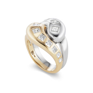 Two-Tone Knot Ring with Graduating Square Diamonds