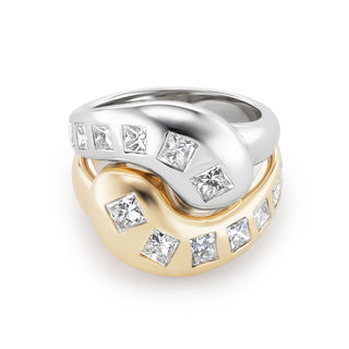 Two-Tone Knot Ring with Graduating Square Diamonds
