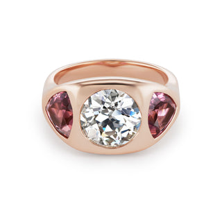 One-of-a-Kind Rose Gold BNS Ring with Round Diamond and Pink Tourmaline Sides