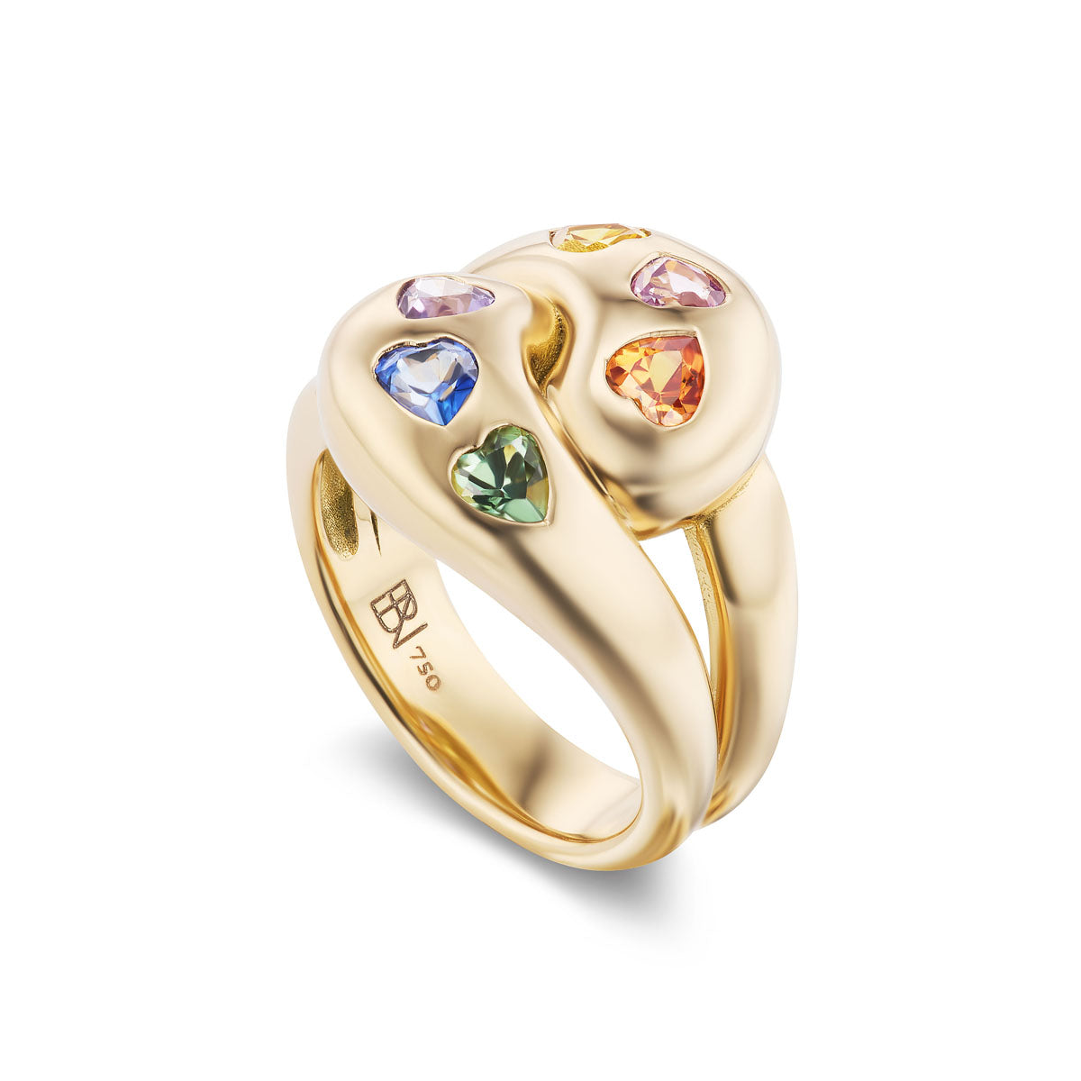 Knot Ring with Rainbow Sapphire Hearts Brent Neale