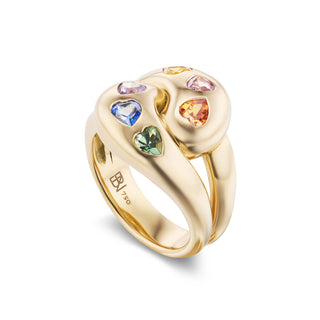 Knot Ring with Rainbow Sapphire Hearts