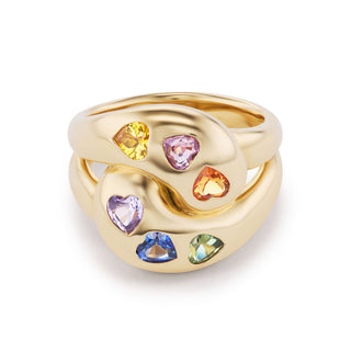 Knot Ring with Rainbow Sapphire Hearts