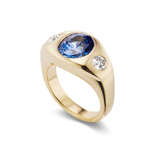 One-of-a-Kind BNS Ring with Oval Sapphire and Round Diamond Sides