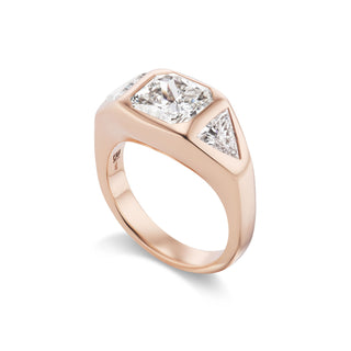 One-of-a-Kind Rose Gold BNS Ring with Radiant Diamond and Triangle Diamond Sides