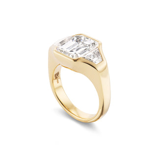 One-of-a-Kind BNS Ring with North-South Emerald-Cut Diamond and Trapezoid Sides