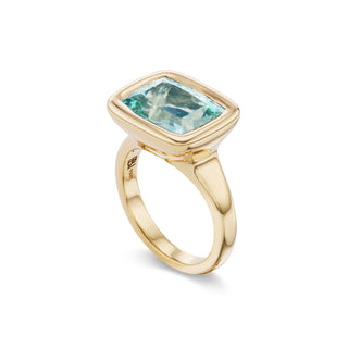 One-of-a-Kind Pillow Ring with East-West Cushion Aquamarine