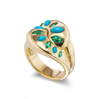 Knot Ring with Emerald and Turquoise Marquises
