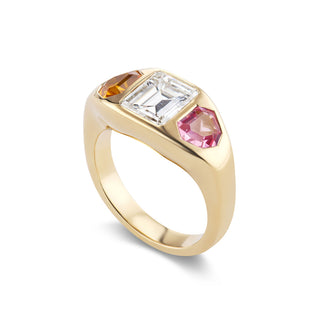 One-of-a-Kind BNS Ring with Emerald-Cut Diamond and Orange Sapphire & Pink Spinel Sides