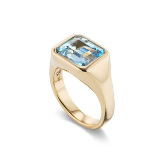 One-of-a-Kind BNS Ring with Single Emerald-Cut Aquamarine