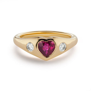 BNS Ring with Mini Heart and Diamond Sides