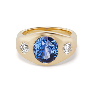 One-of-a-Kind BNS Ring with Oval Sapphire and Round Diamond Sides