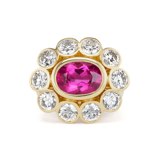 One-of-a-Kind Wildflower Ring with Oval Pink Tourmaline and Diamond Petals