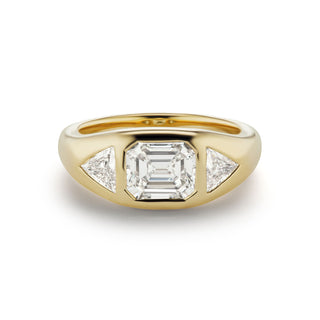 One-of-a-Kind BNS Ring with Emerald-Cut Diamond and Diamond Triangle Sides