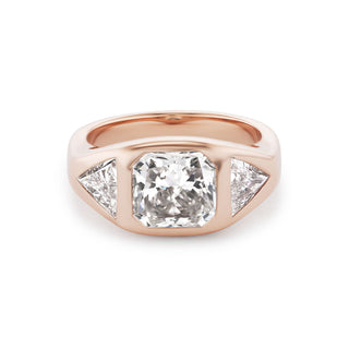 One-of-a-Kind Rose Gold BNS Ring with Radiant Diamond and Triangle Diamond Sides