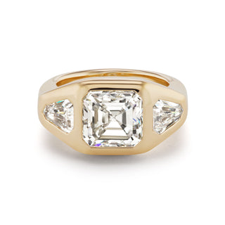 One-of-a-Kind BNS Ring with Asscher Diamond and Diamond Shield Sides