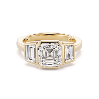 One-of-a-Kind Pillow Ring with Asscher Diamond and Trapezoid Diamond Sides