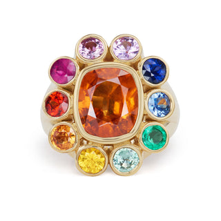 One-of-a-Kind Wildflower Ring Spessartite and Rainbow Petals