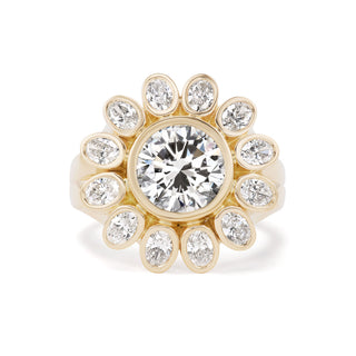 One-of-a-Kind Wildflower Ring with Round Diamond and Oval Diamond Petals