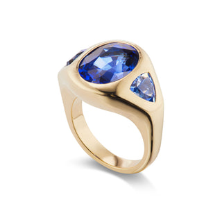 One-of-a-Kind BNS Ring with Oval Sapphire and Sapphire Triangle Sides