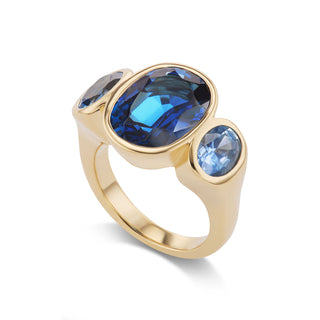 One-of-a-Kind Pillow Ring with Oval Sapphire and Oval Sapphire Sides