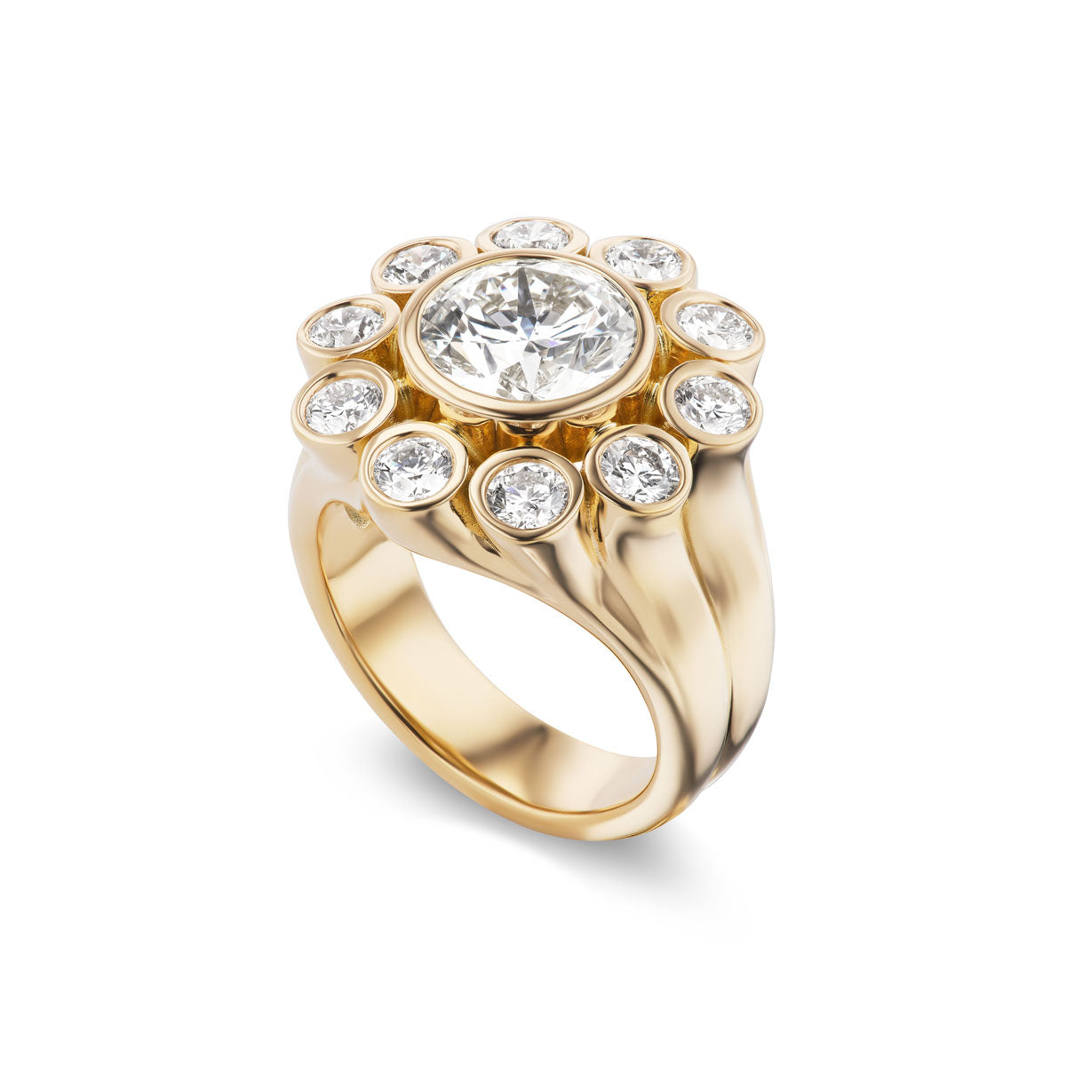 One of a Kind Wildflower Ring with Round Diamond and Diamond