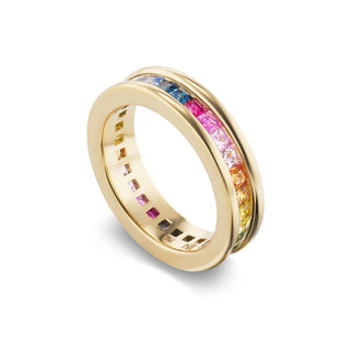 Channel-Set Band with Square Rainbow Sapphires