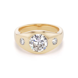 One-of-a-Kind BNS Ring with Round Diamond and Small Round Diamond Sides