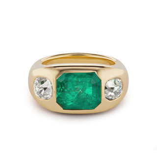 One-of-a-Kind BNS Ring with Emerald and European-cut Diamond Sides