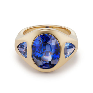 One-of-a-Kind BNS Ring with Oval Sapphire and Sapphire Triangle Sides