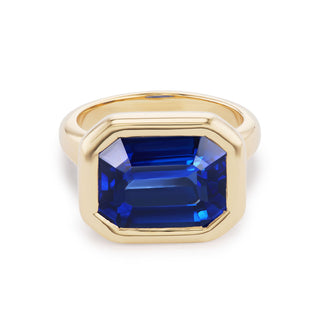 One-of-a-Kind Pillow Ring with Emerald-Cut Sapphire