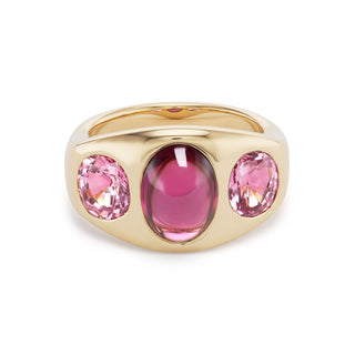 One-of-a-Kind BNS Cabochon Ring with Garnet and Pink Spinel Sides