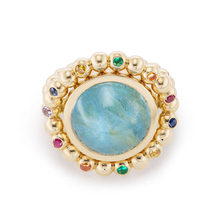 One-of-a-Kind Daisy Chain Ring with Aquamarine Cabochon
